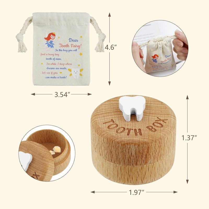 freespace Tooth Fairy Box 3D Carved Wooden Box Souvenir Dropped Tooth Keepsake Storage Box Gift for Boy or Girl (with tooth fairy bag) - Image 3